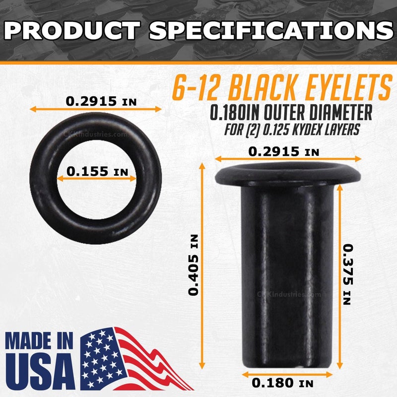 Holstex [100 Pack] HolsterSmith Black Coated Eyelets - (#6-12 Length) - (3/16 in. Diameter) - (USA Made) - Rivets for DIY Kydex Holsters, Leather Shoes, and Canvas Cloth - Image 3